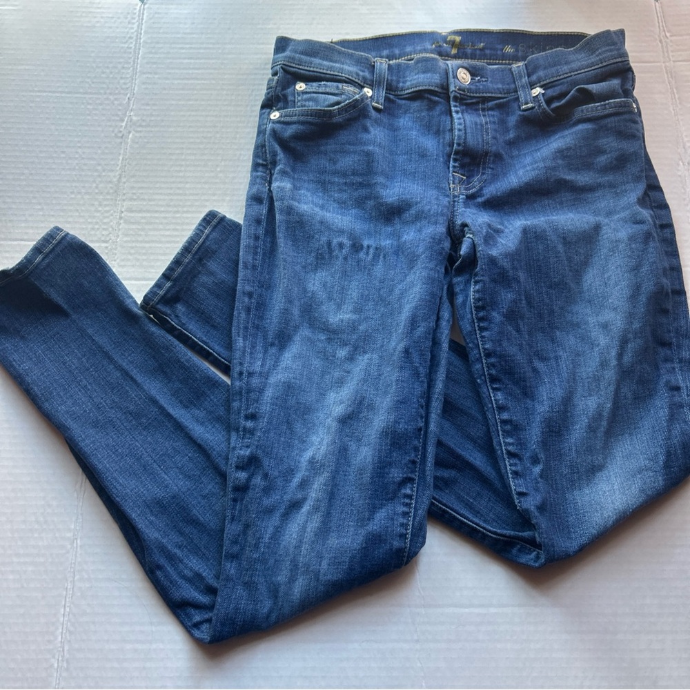 7 For All Mankind Dark Blue Skinny Jeans Y2K Super Low Rise Legging‎ Tight Jean
